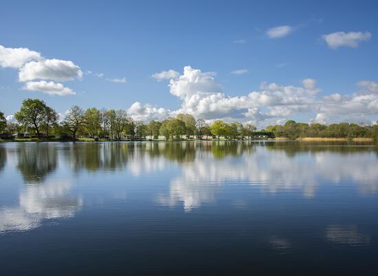 Spring reflections at Pearl Lake 5 star country holiday park
