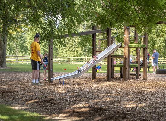 One of the children's play areas at Pearl Lake country holiday park, Herefordshire