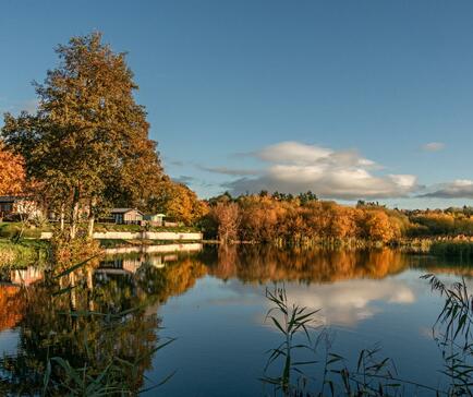 Autumn sunrise at Park Pool, Pearl Lake Country Holiday Park