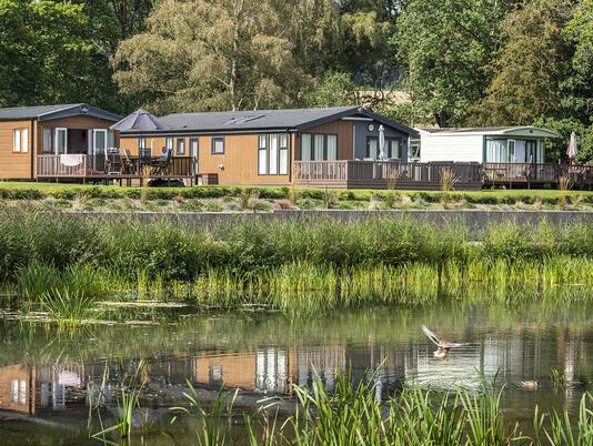 Luxury lodges overlooking the lake at Pearl Lake, Herefordshire