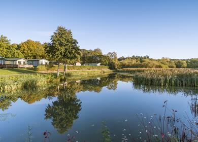 Lake edge caravan holiday home pitches at Pearl Lake