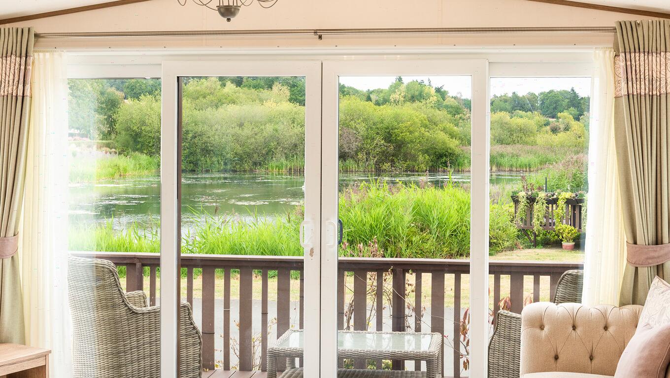 ABI Beaumont holiday home for sale at Pearl Lake Country Holiday Park. Viw from lounge windows.