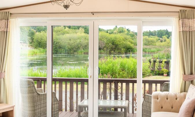 ABI Beaumont holiday home for sale at Pearl Lake Country Holiday Park. Viw from lounge windows.